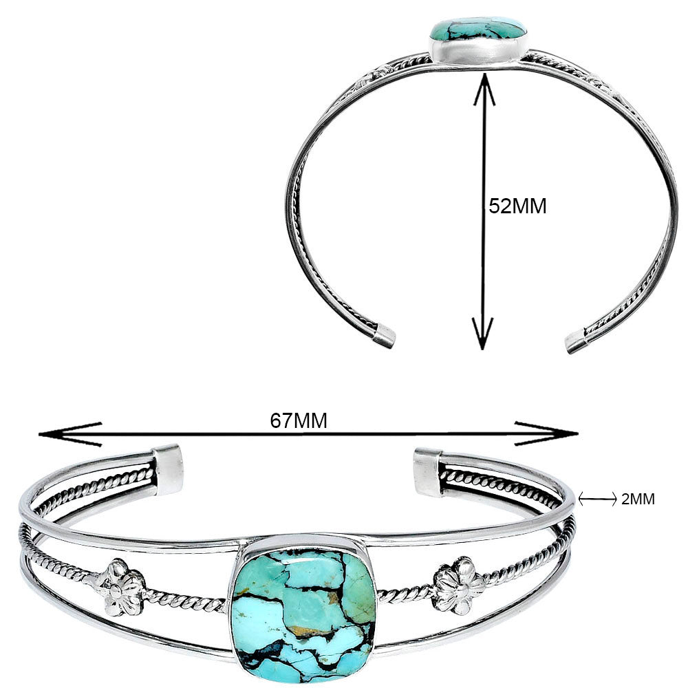 Tibetan Turquoise Cuff Bracelet | 925 Sterling Silver Sacred Gemstone Bangle for Protection & Truth