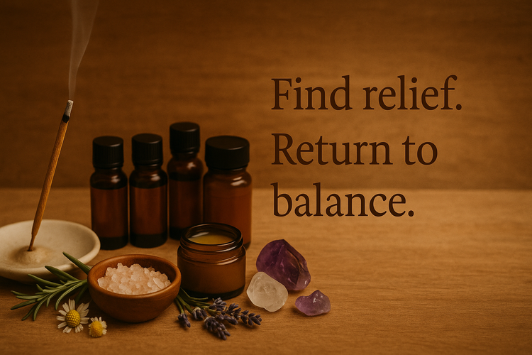 Holistic relief ritual tools on warm wood