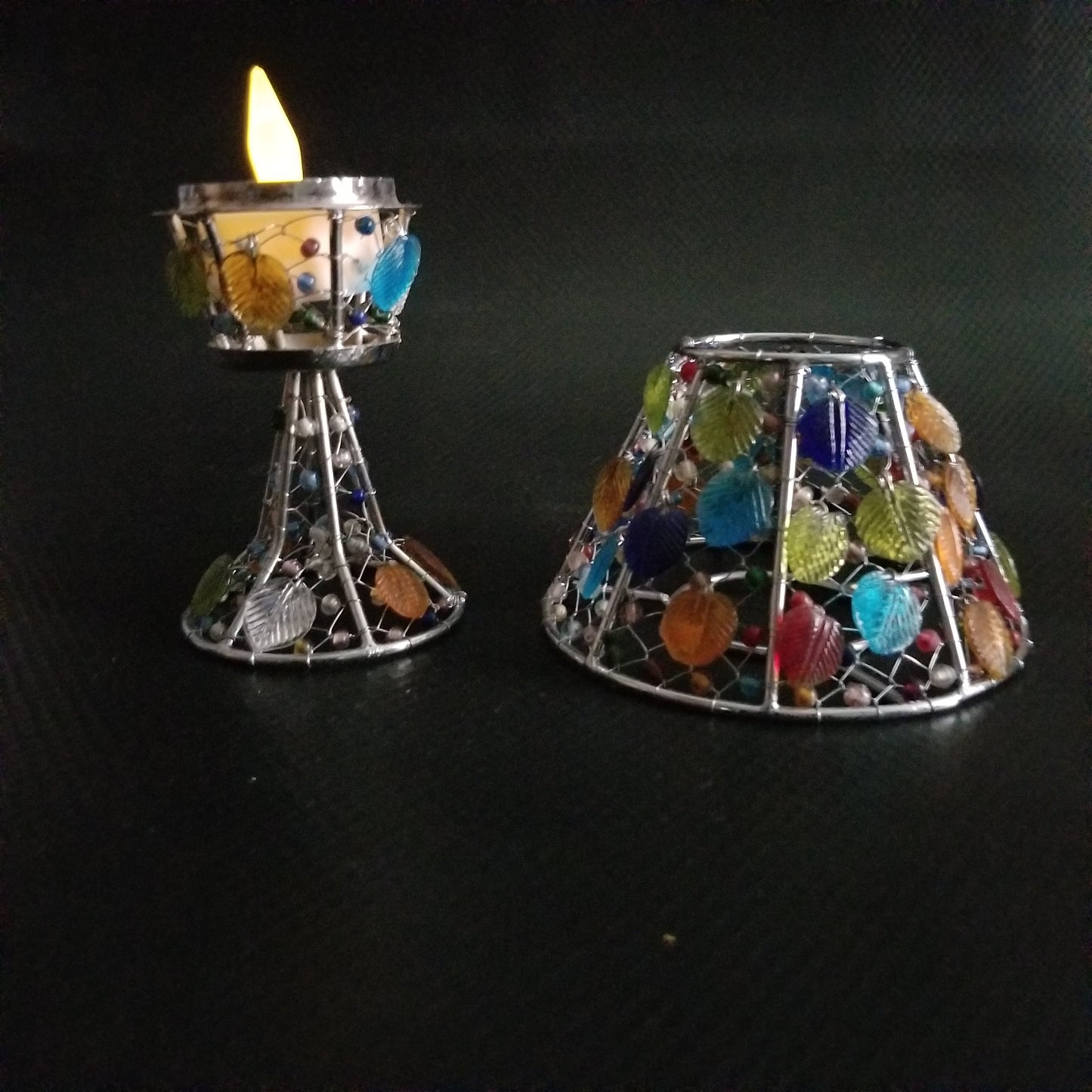 Handmade Colored Glass Tea Light Candle Holder | Artisan Sacred Ritual Decor for Altar & Home