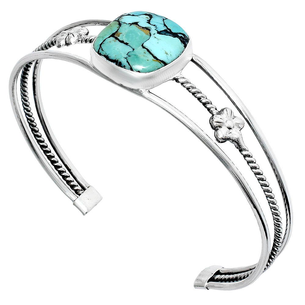 Tibetan Turquoise Cuff Bracelet | 925 Sterling Silver Sacred Gemstone Bangle for Protection & Truth