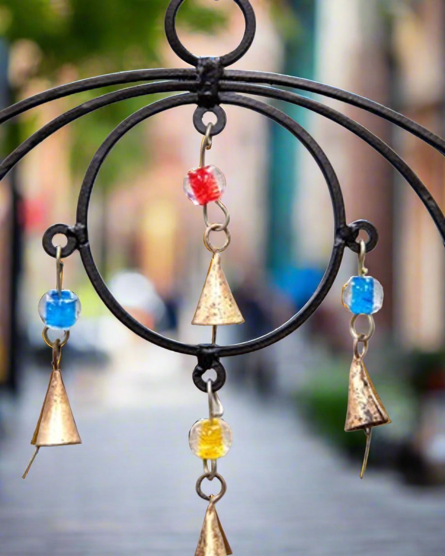 Triple Circle Chime | Handcrafted Iron Chime with Glass Beads & Brass Bells for Sacred Space & Ritual