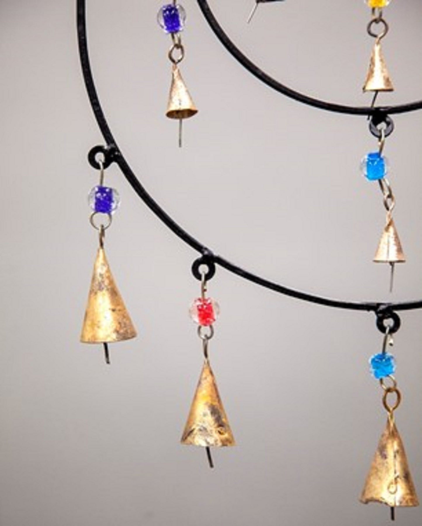 Triple Circle Chime | Handcrafted Iron Chime with Glass Beads & Brass Bells for Sacred Space & Ritual