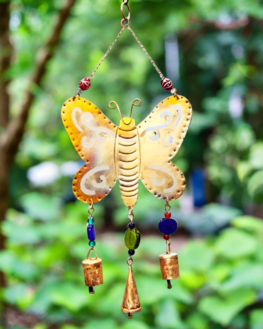 Butterfly Chime | Handcrafted Iron Chime with Glass Beads & Tin Bells for Sacred Space & Joyful Energy