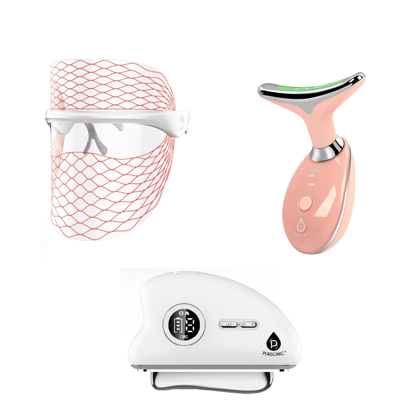 Firming Facial Ritual | Pursonic 7-in-1 LED Light Therapy Mask & Sculpting Wand Set for Radiant, Lifted Skin