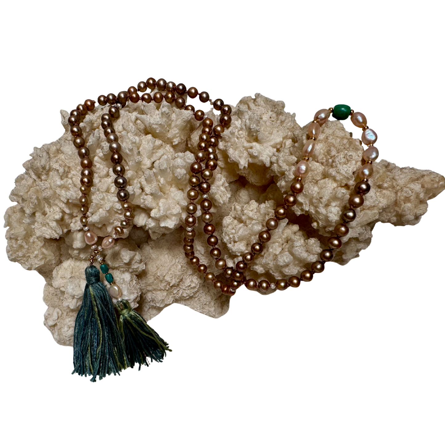 Virya Mala | Chocolate, Pink & White Pearl Mala for Strength, Energy & Courage-1