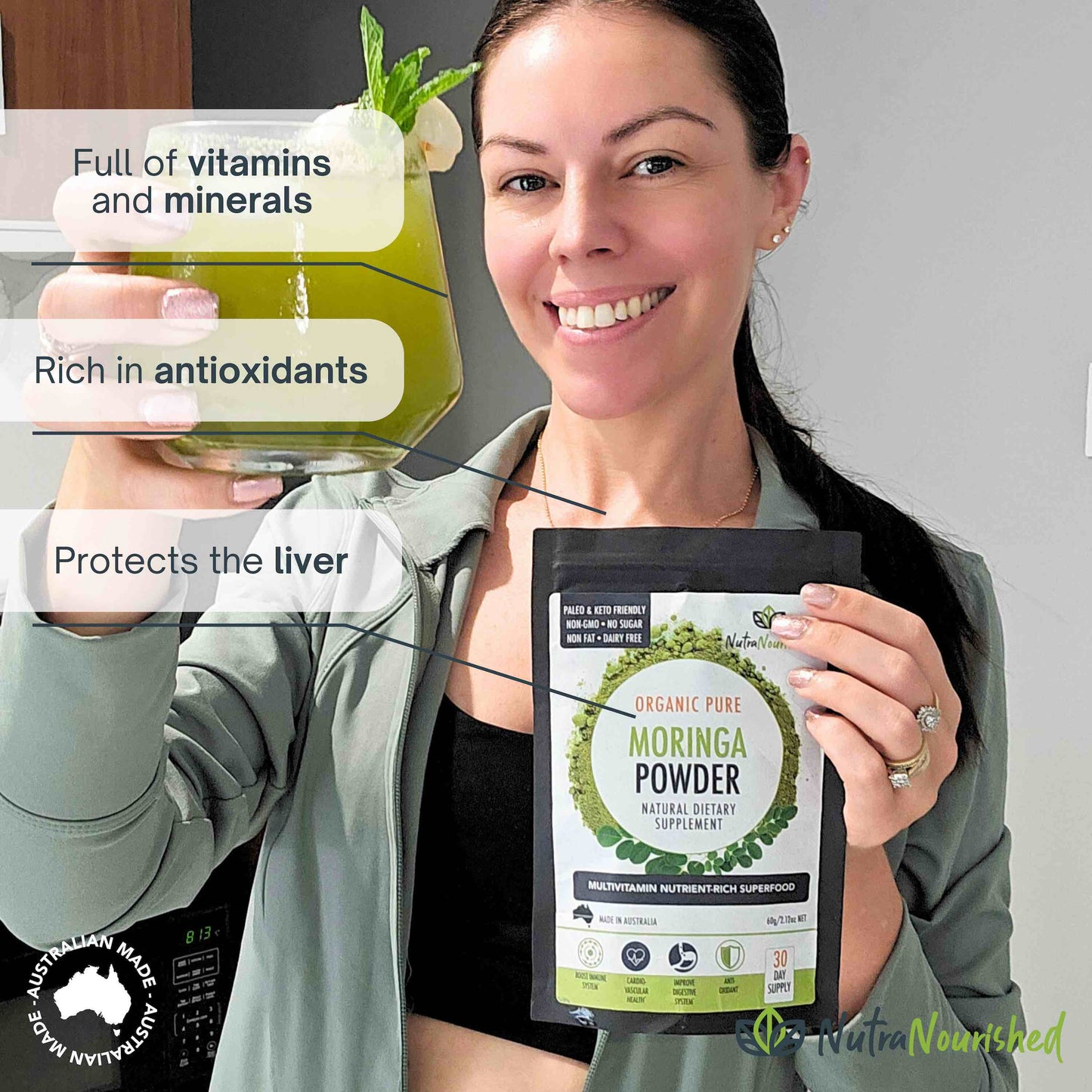Organic Pure Moringa Leaf Powder 60g | Superfood Nutra Nourished