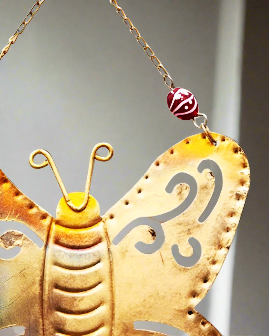 Butterfly Chime | Handcrafted Iron Chime with Glass Beads & Tin Bells for Sacred Space & Joyful Energy